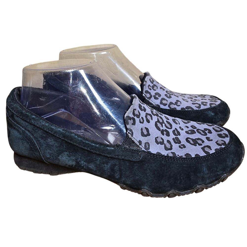 Skechers Womens Bikers MC Relaxed Fit Leopard Loafer Instinct Black Gray Sz 7